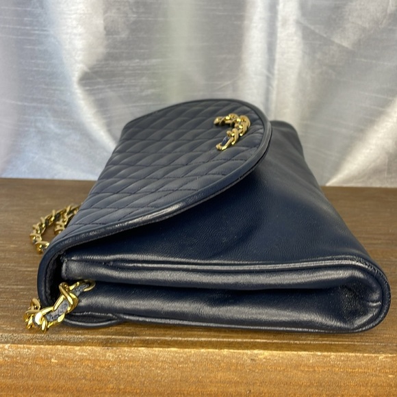 Vanessa Navy Quilted Braided Foldover Shoulder Bag - Picture 9 of 9